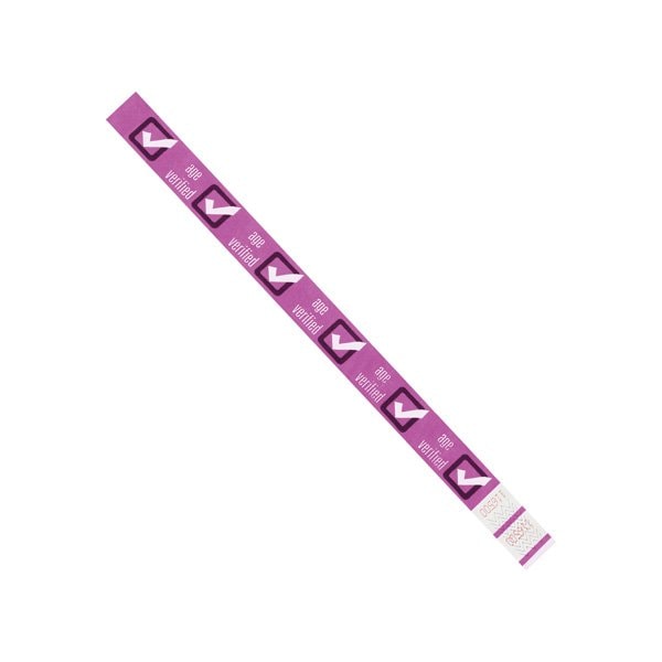 Bsc Preferred 3/4 x 10'' Purple ''Age Verified'' Tyvek Wristbands, 500PK BUY00038730 - main